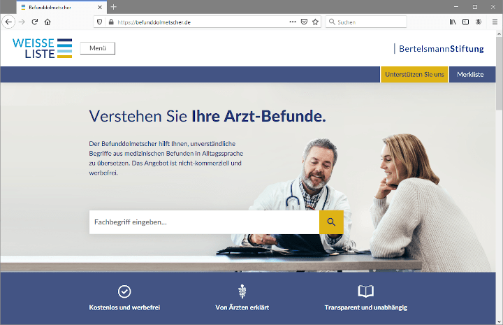 Screenshot Befunddolmetscher